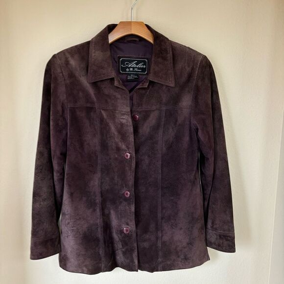 Atelier Brown Suede leather‎ Jacket / Trench Coat womens Size Medium Vintage - Picture 1 of 7